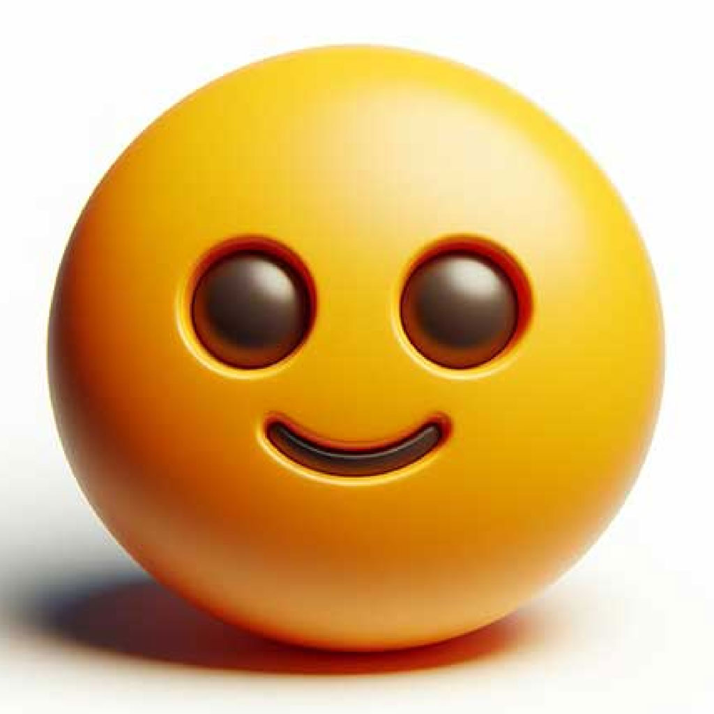 A smiling face emoji with a yellow gradient and dark eyes