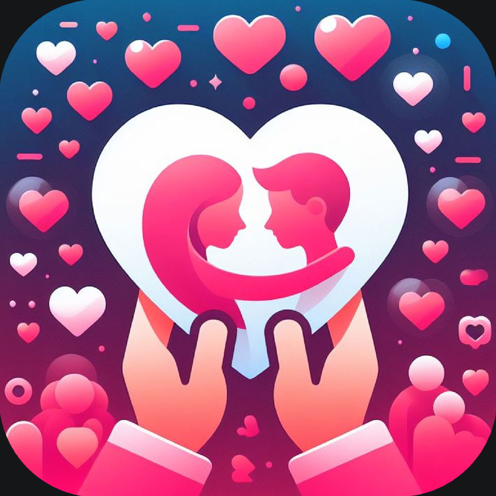 Illustration of hands holding a heart with a couple's silhouette