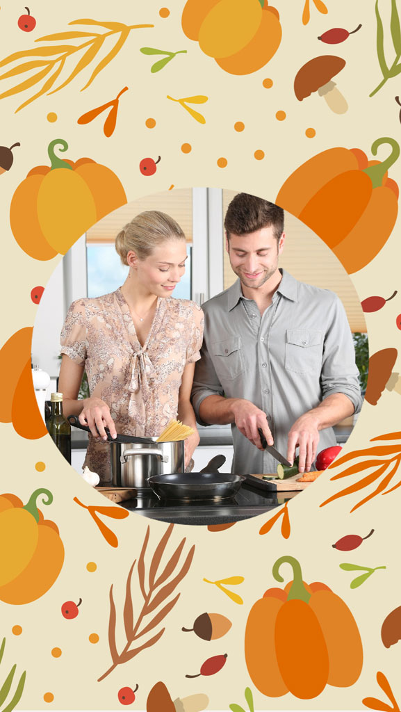 Couple cooking together in a kitchen