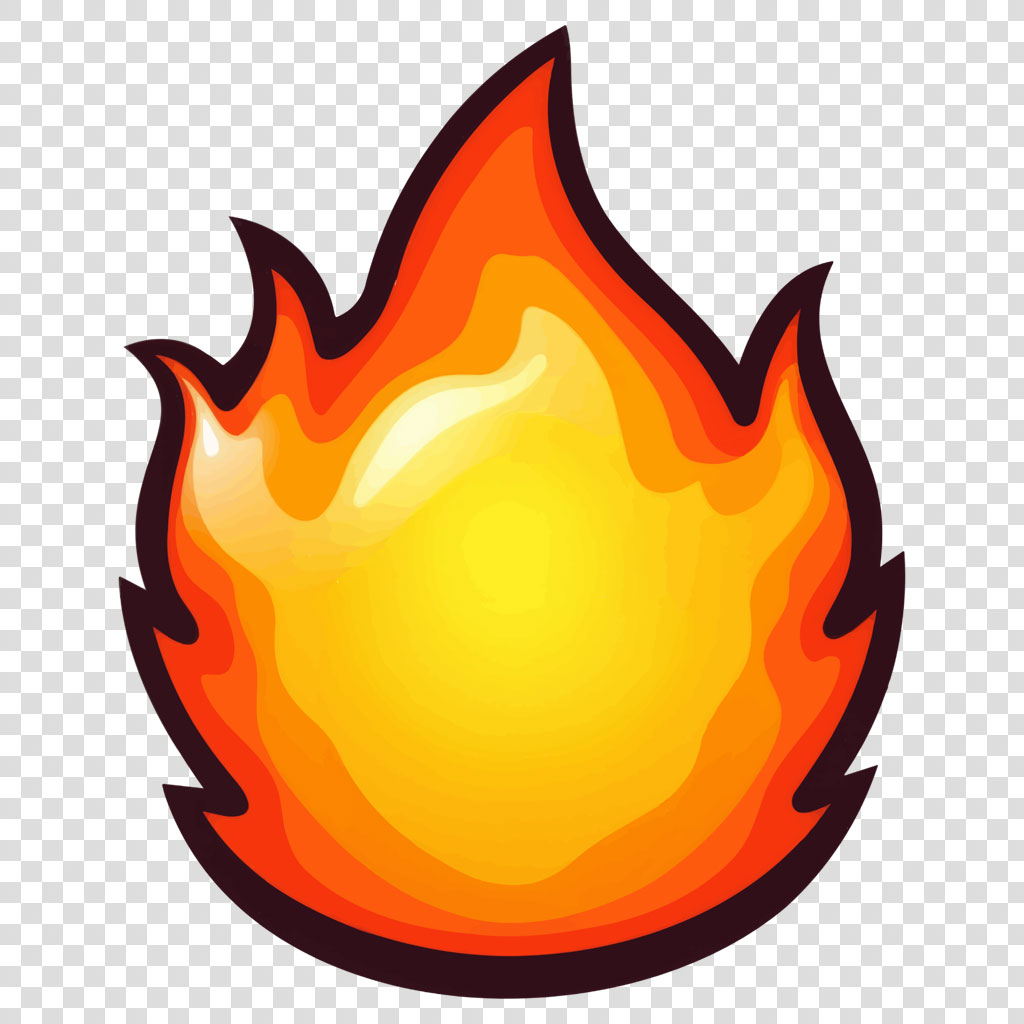 A cartoon-style flame with a yellow center and orange edges.