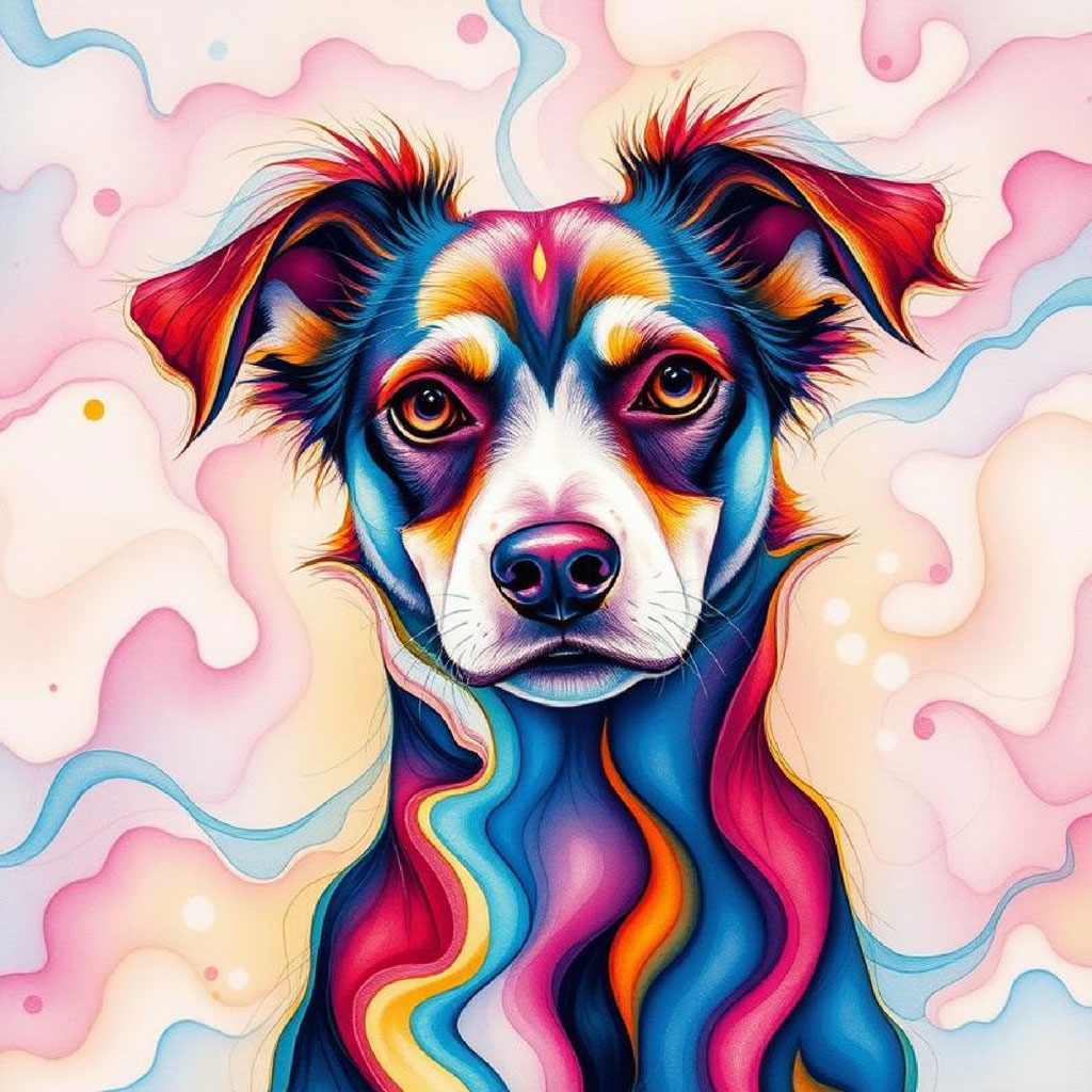 Digital art portrait of a woman with vibrant pink and blue hair