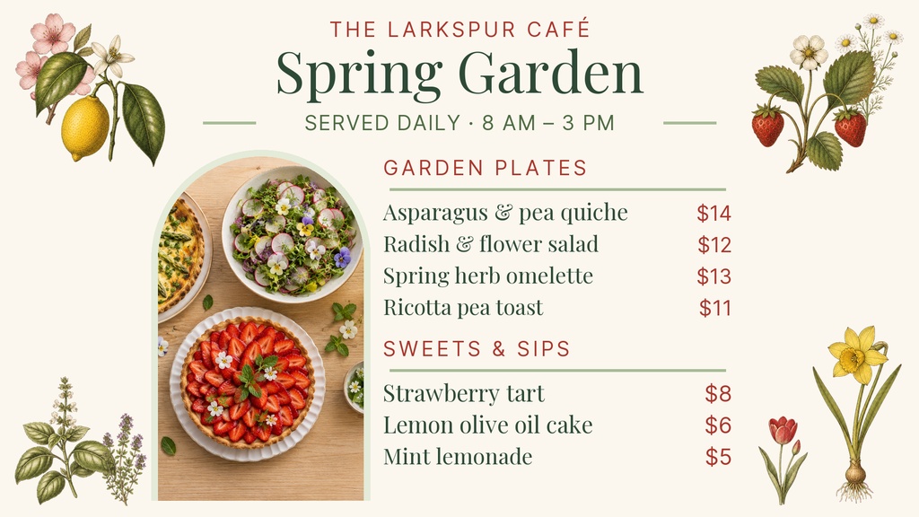 Preview for The Spring Garden Menu Digital Menu Board Template