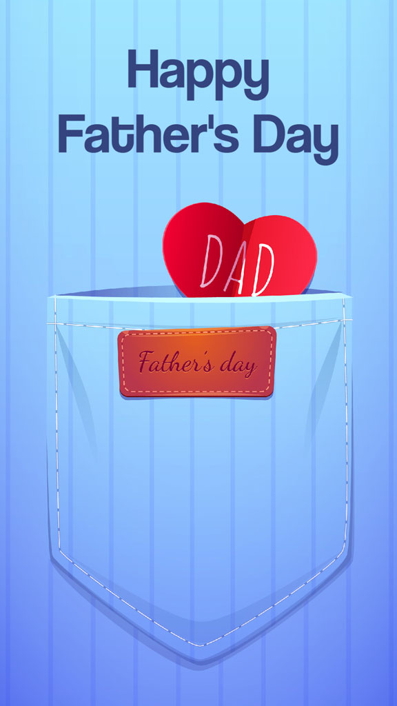 A blue pocket with a red heart that says 'DAD' and a label that reads 'Father's day'