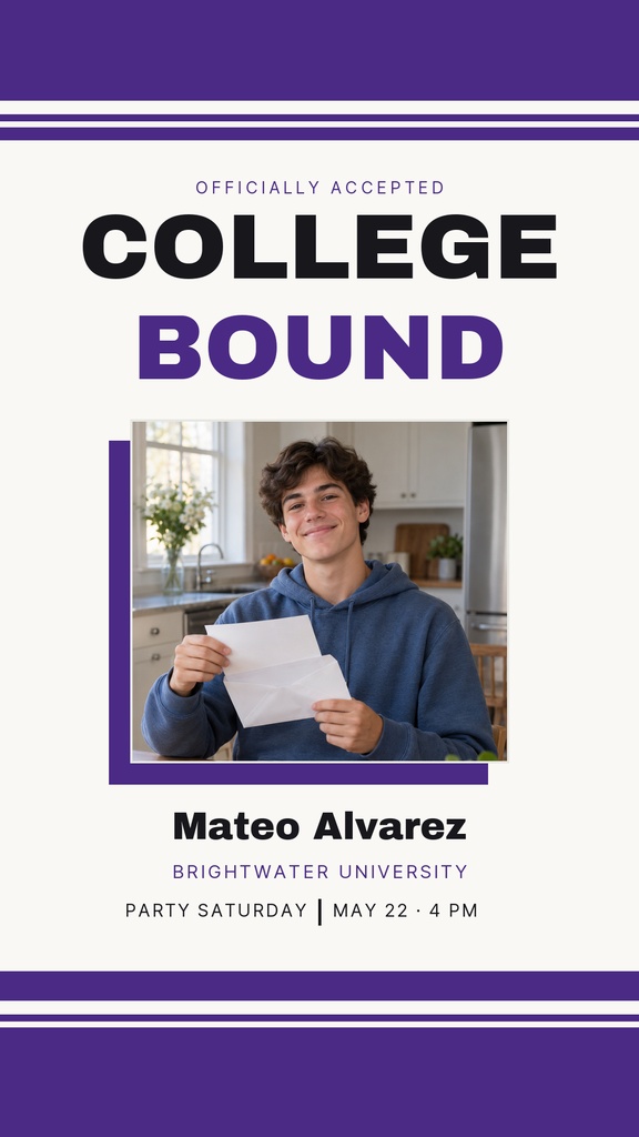 Instagram story template with a portrait photo and bold college bound announcement.