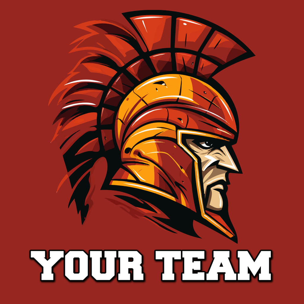 Illustration of a Spartan warrior helmet with 'YOUR TEAM' text