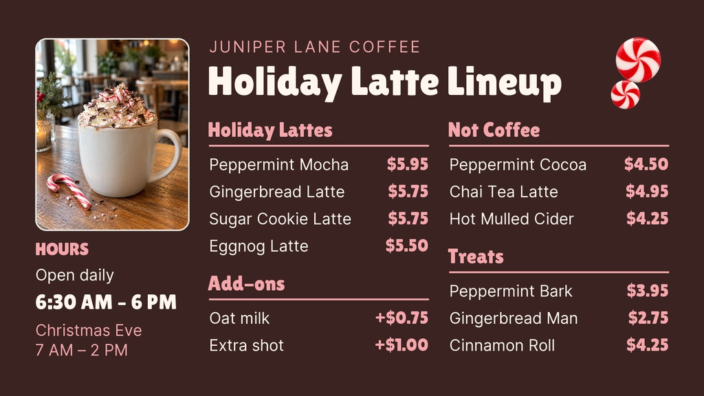 Preview for The Holiday Latte Lineup Digital Menu Board Template