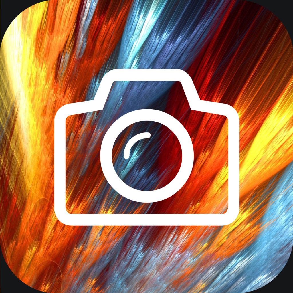 Camera icon on a multicolored background