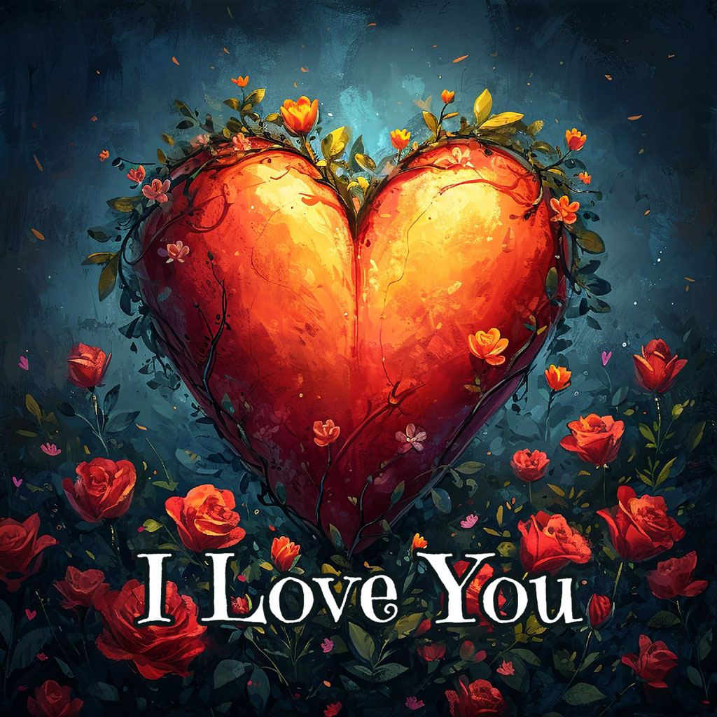 A heart with roses and the text 'I Love You'