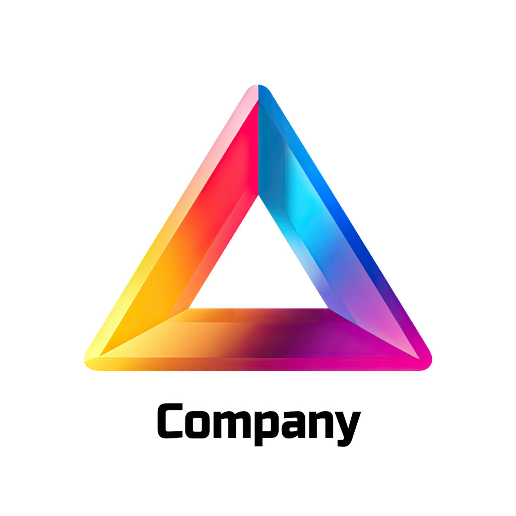 Company logo with a colorful 3D triangle