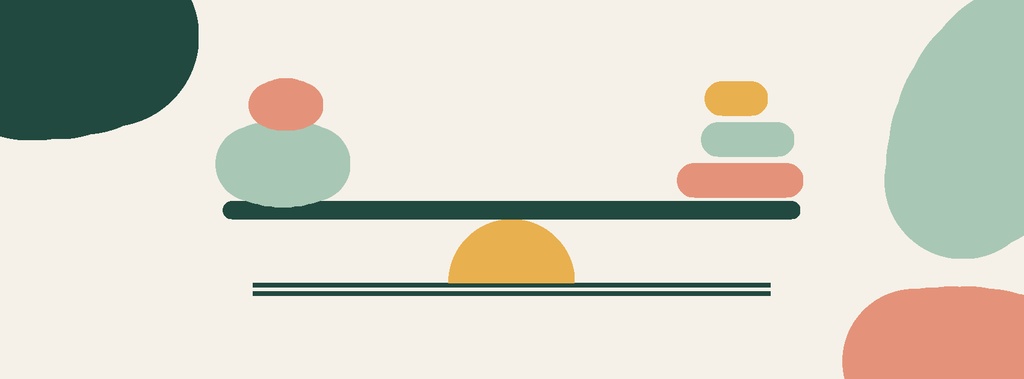 Minimal landscape banner with abstract pastel shapes and centered geometric accents.
