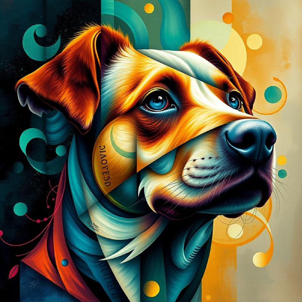 Stylized digital portrait of a woman with teal hair and abstract design elements