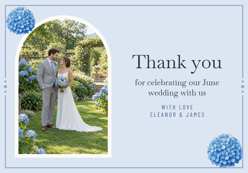 Preview for Blue Hydrangea Wedding Thank-you Card Template