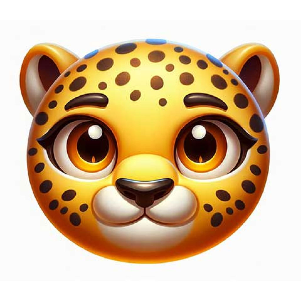 A cartoon cheetah with orange fur and black spots, smiling and looking directly at the viewer.