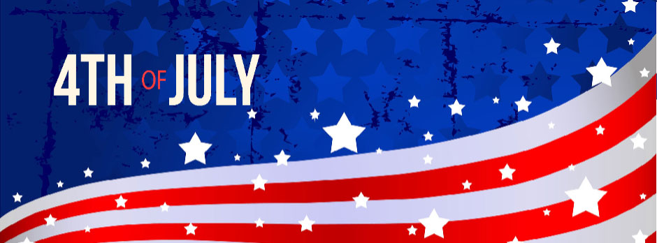 4th of July graphic with red, white, and blue colors and stars