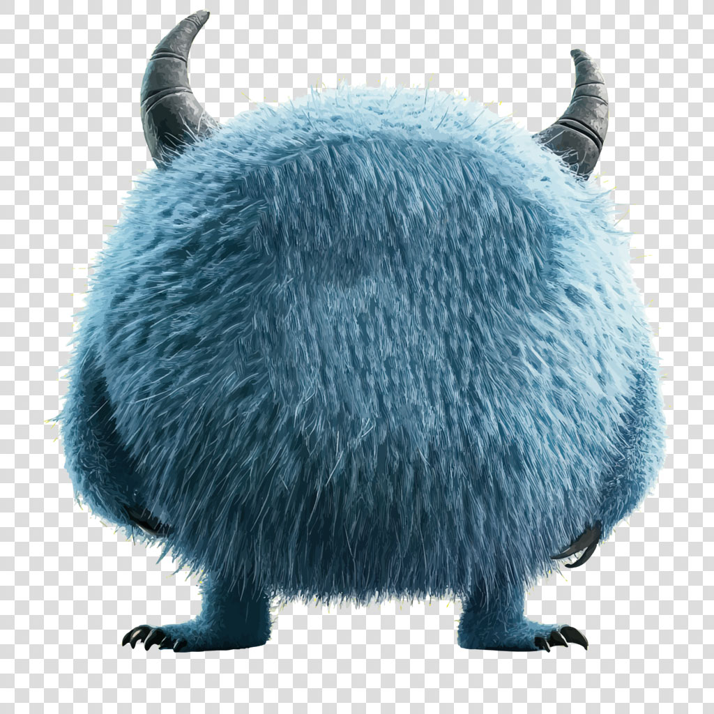 A blue, furry monster with two horns and sharp claws