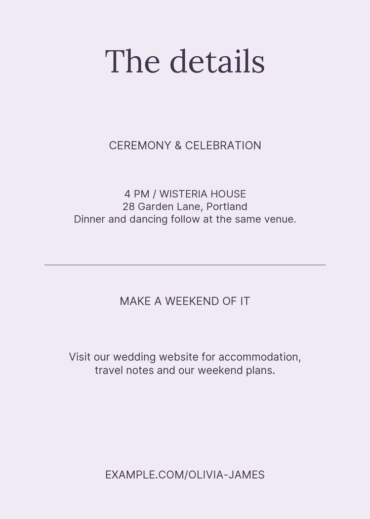Preview for Wisteria House Wedding Details Card Template