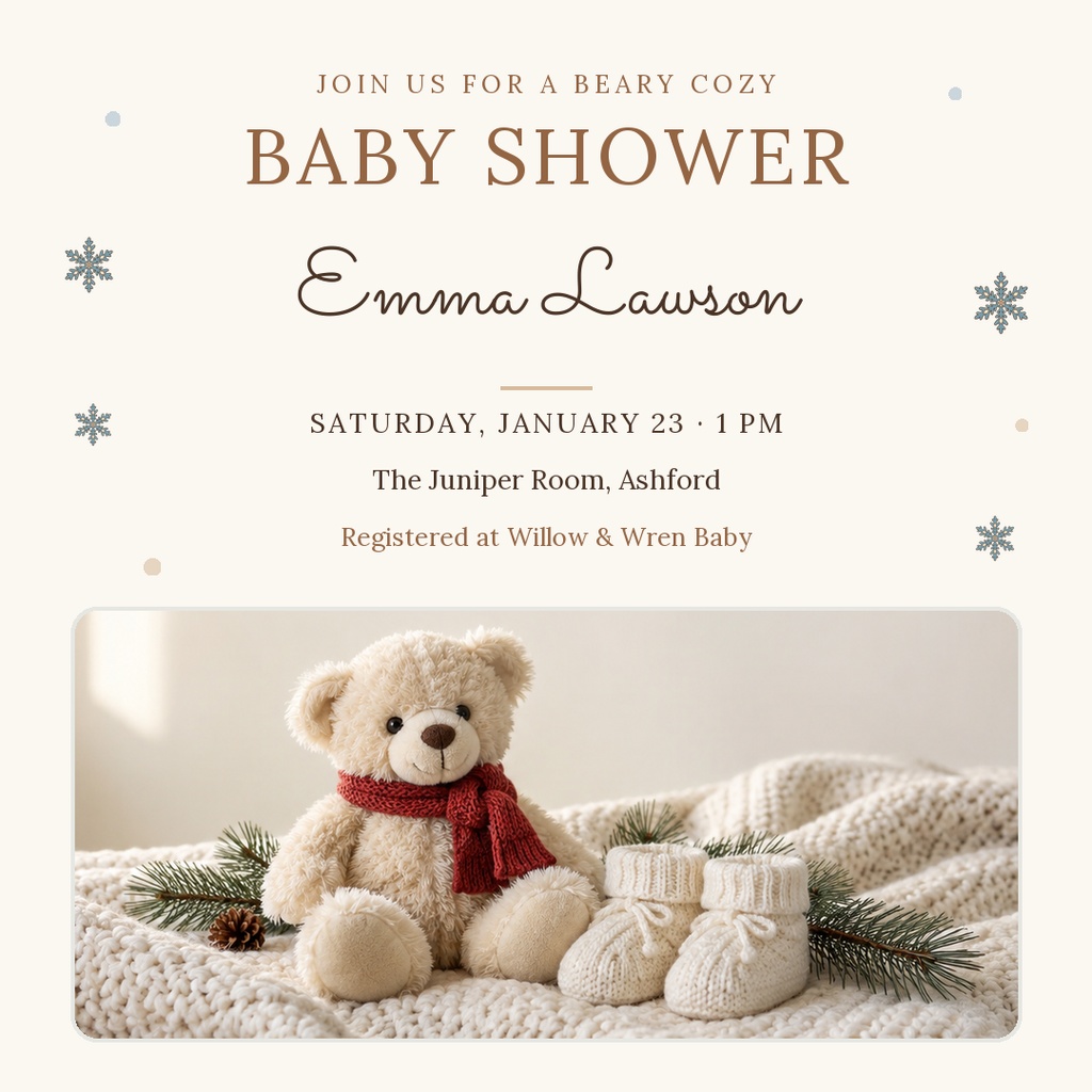 Preview for Beary Cozy Baby Shower Square Post Template