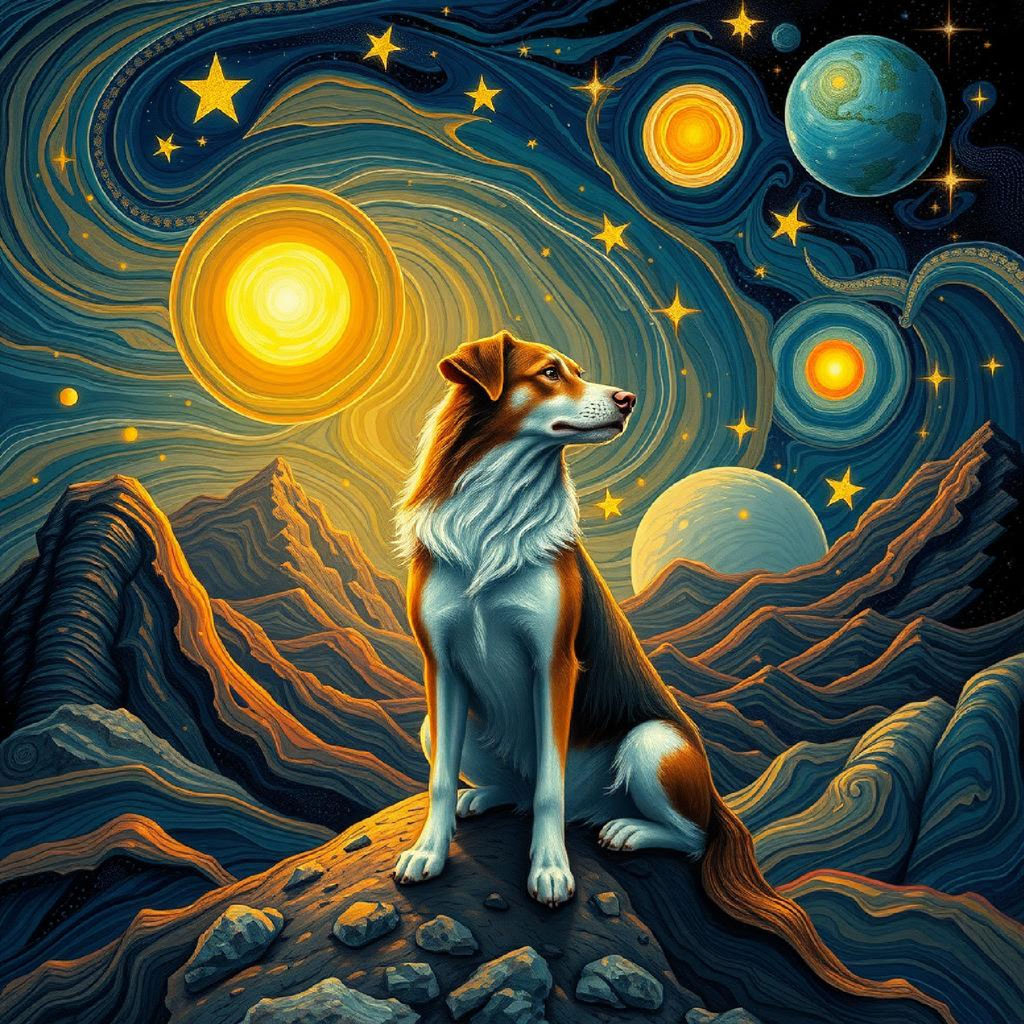 A woman surrounded by swirling golden energy and celestial bodies