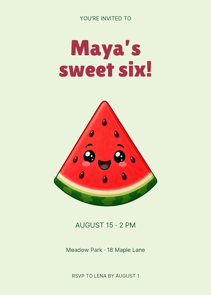 Preview for Sweet Slice Birthday 5 × 7 Invitation Template