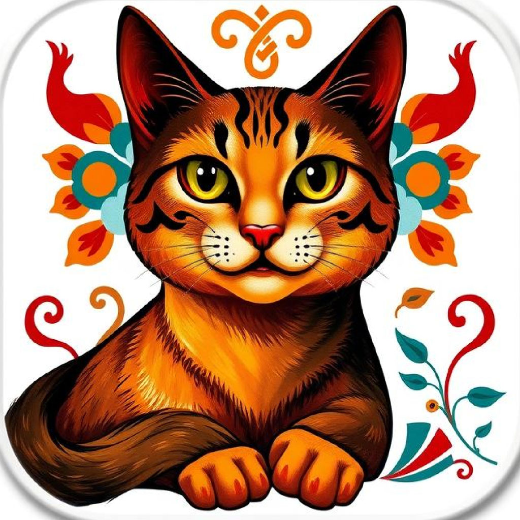 Illustration of an orange cat with decorative elements