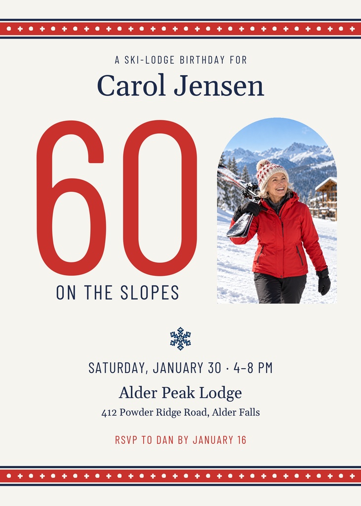 Preview for Sixty On The Slopes 5 × 7 Invitation Template