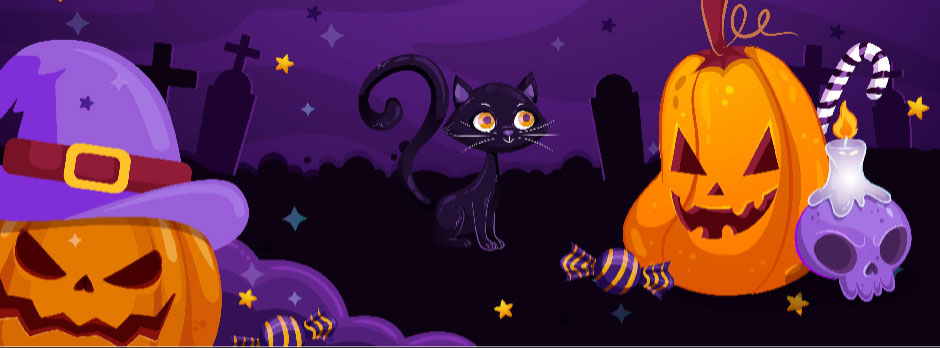 Halloween illustration with pumpkins and a black cat