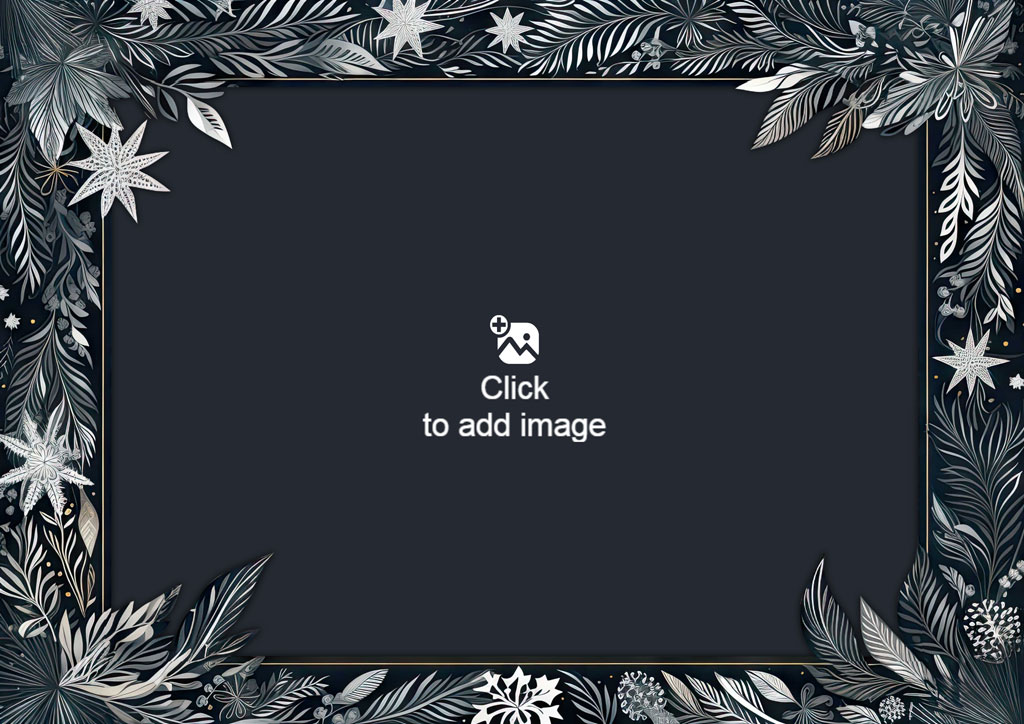 Black and white family portrait with a festive frame