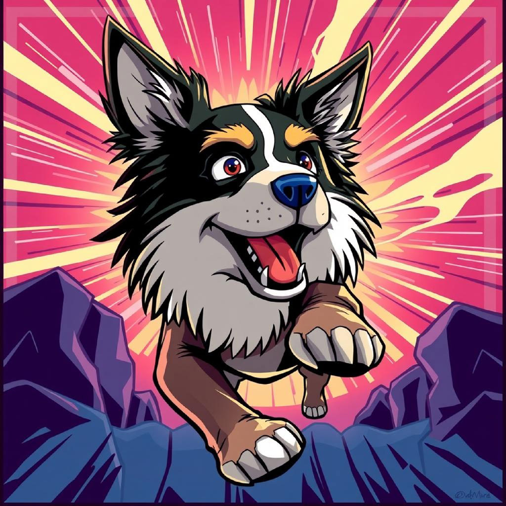 Group of superheroes in dynamic poses against a pink and purple background