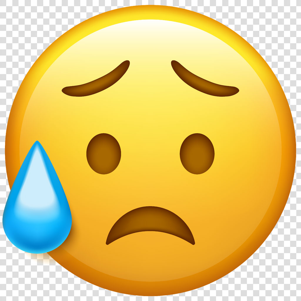 Yellow emoji face with a sad expression and blue sweat drop