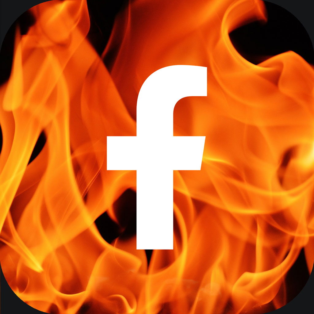 Facebook logo engulfed in flames
