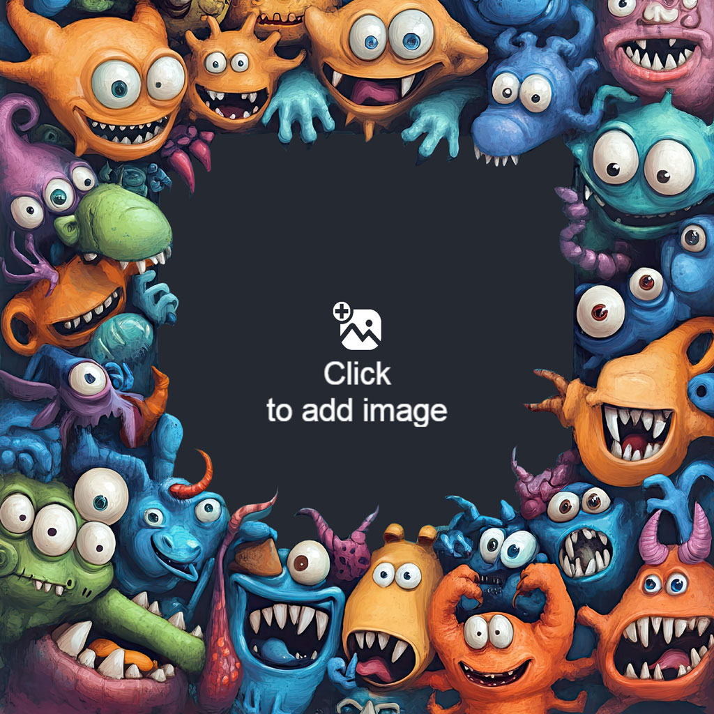 A frame made of various colorful cartoon monsters with different facial expressions.
