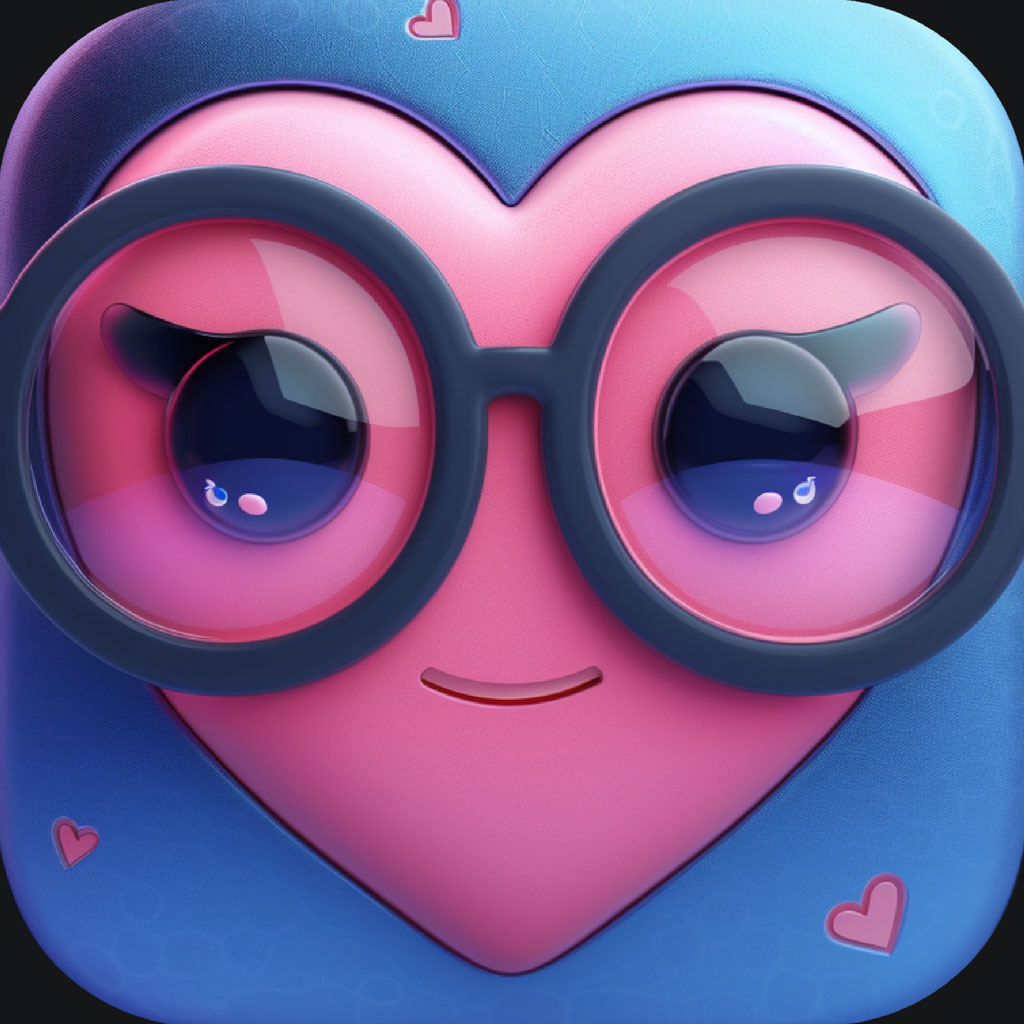 A cartoon heart with glasses and a smiling face