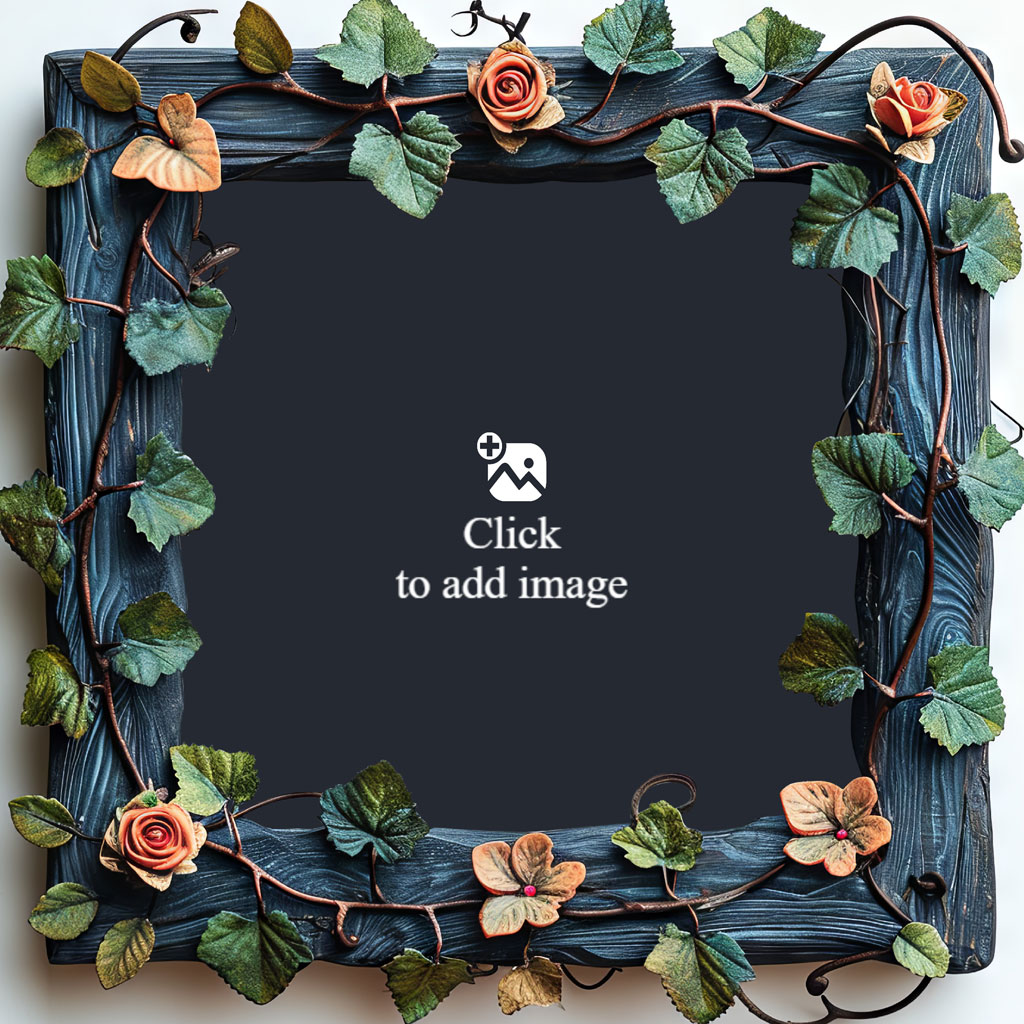 A blackboard with a decorative frame featuring vines and flowers