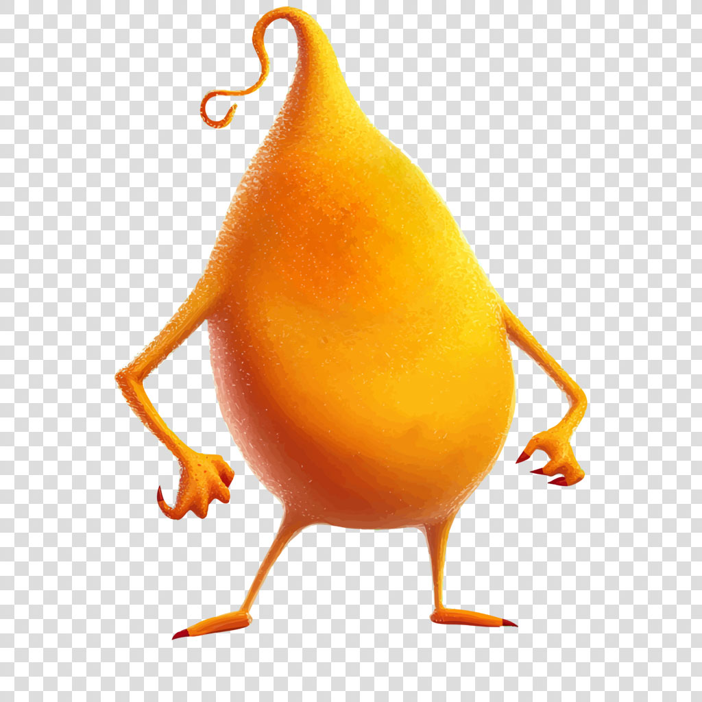 A stylized orange figure with a teardrop body and limbs