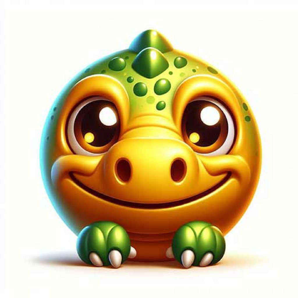 A smiling yellow frog with large black eyes and gray spots on its forehead.