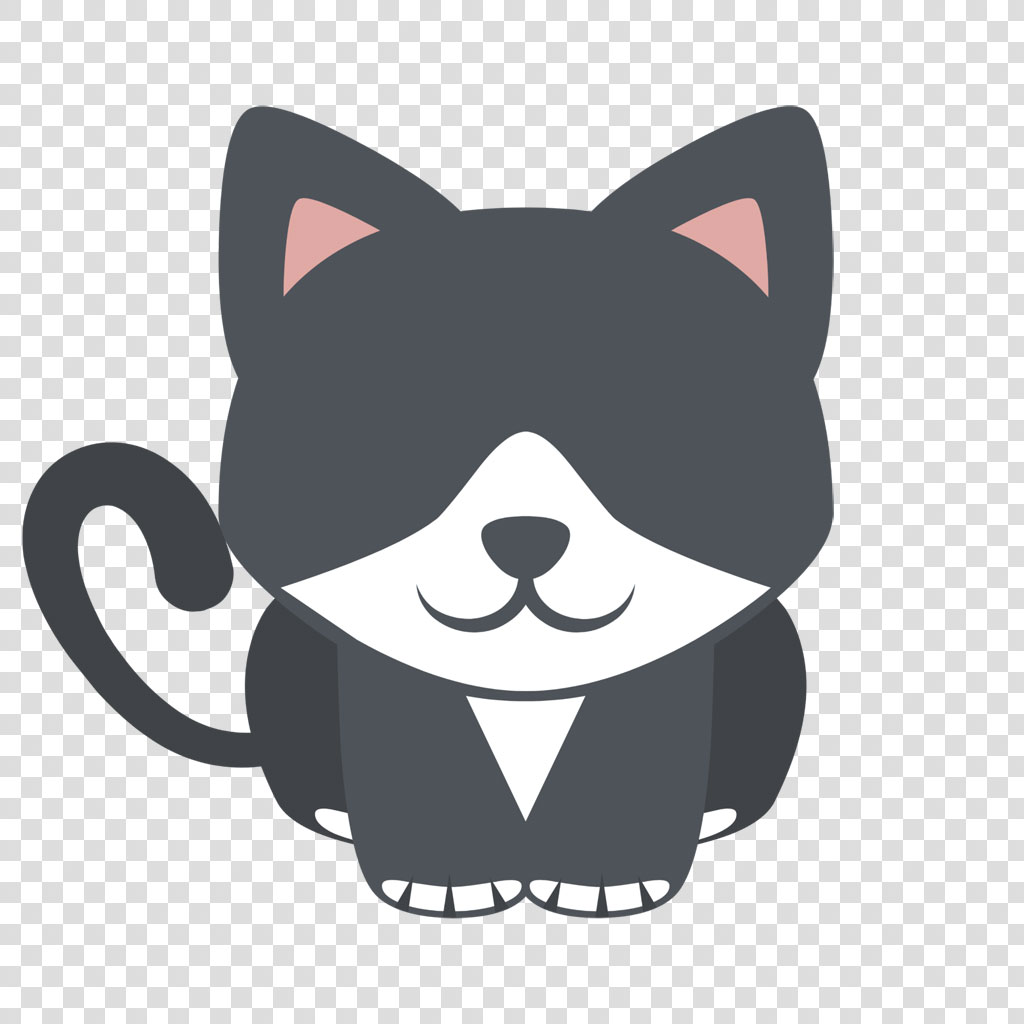 A cartoon cat with a smiling face and white paws