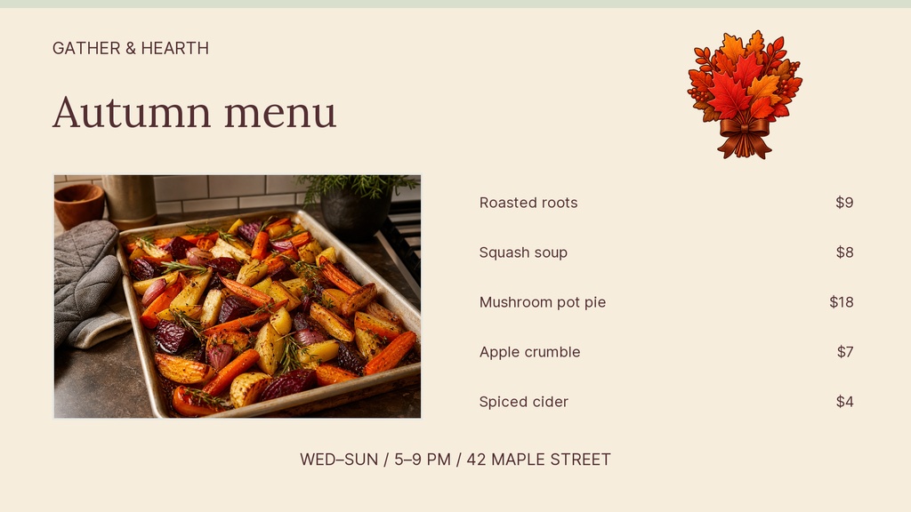 Preview for Gather And Hearth Digital Menu Board Template