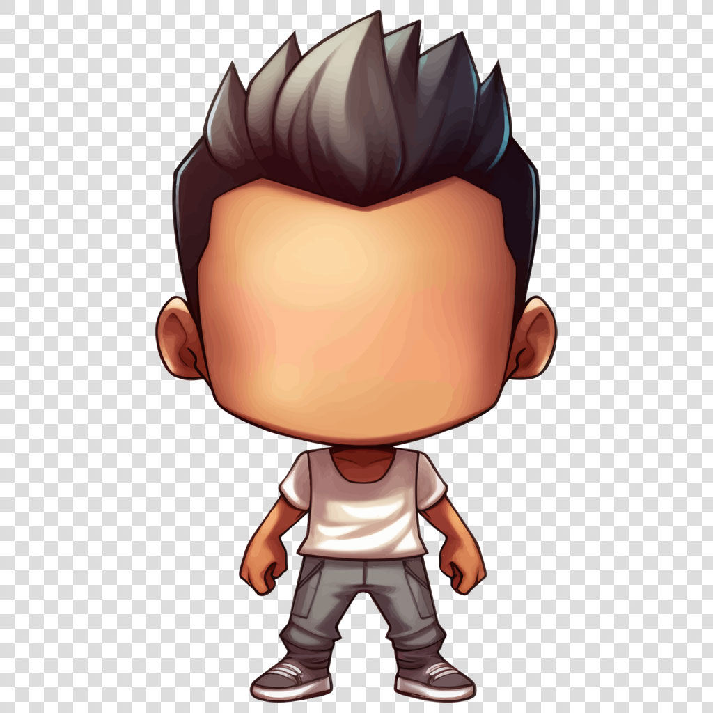 Cartoon character with blank face and spiky hair