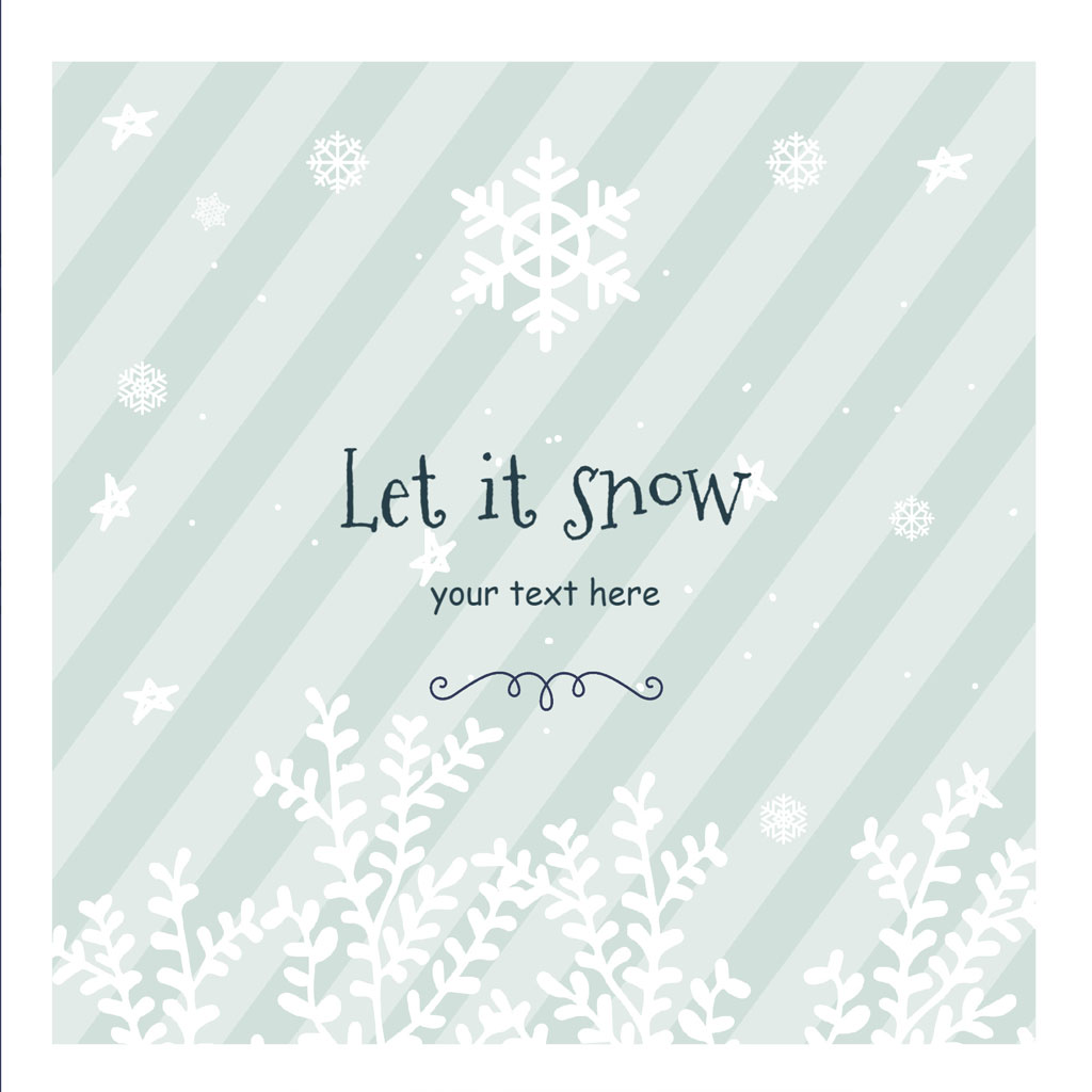 A winter-themed design with snowflakes and diagonal green stripes.