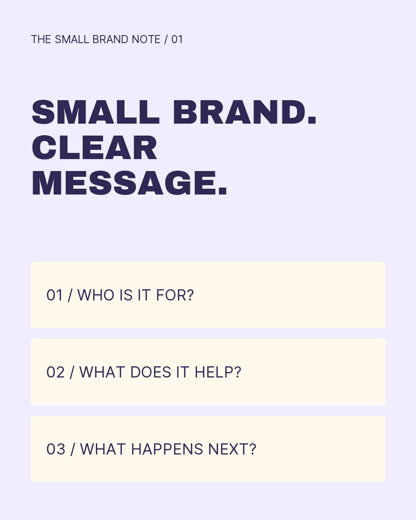 Portrait social media template with bold text and three pale content boxes on a light background.