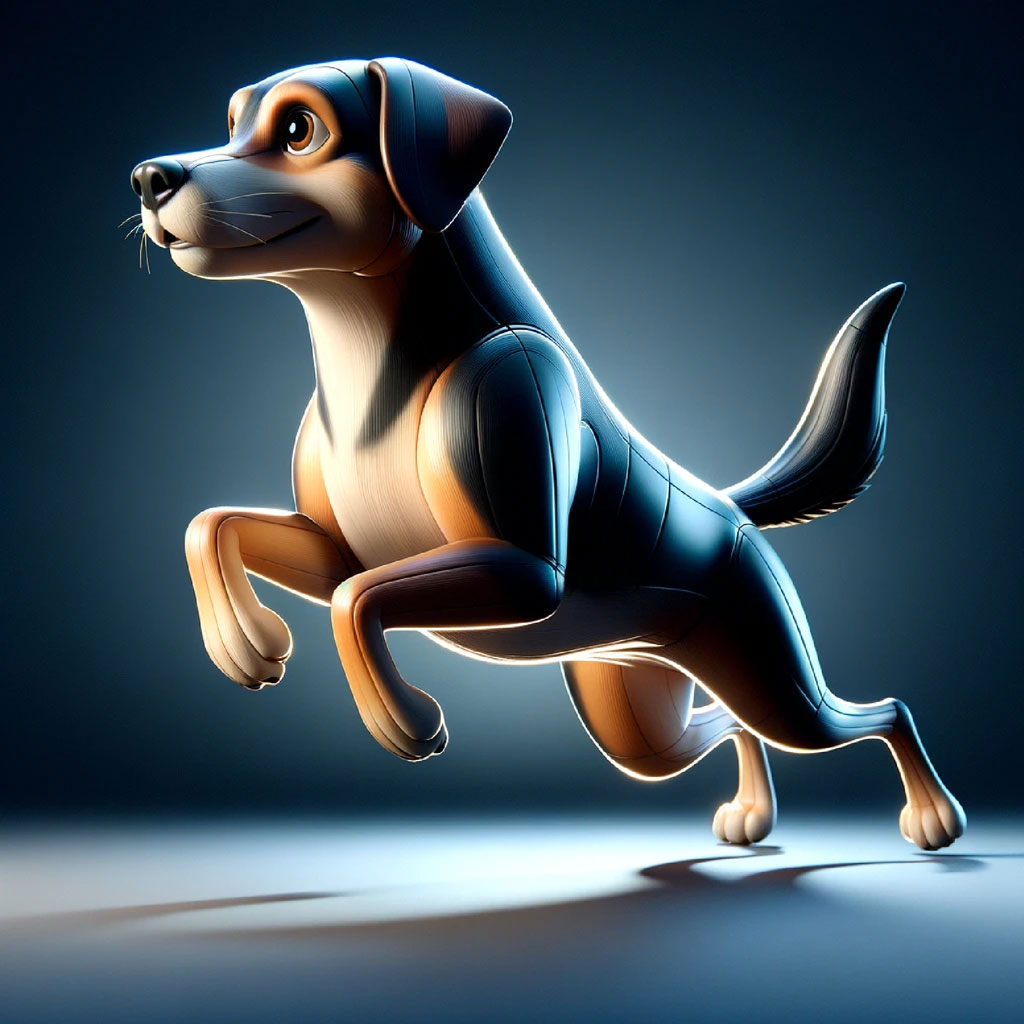 3D rendered dog in a dynamic pose