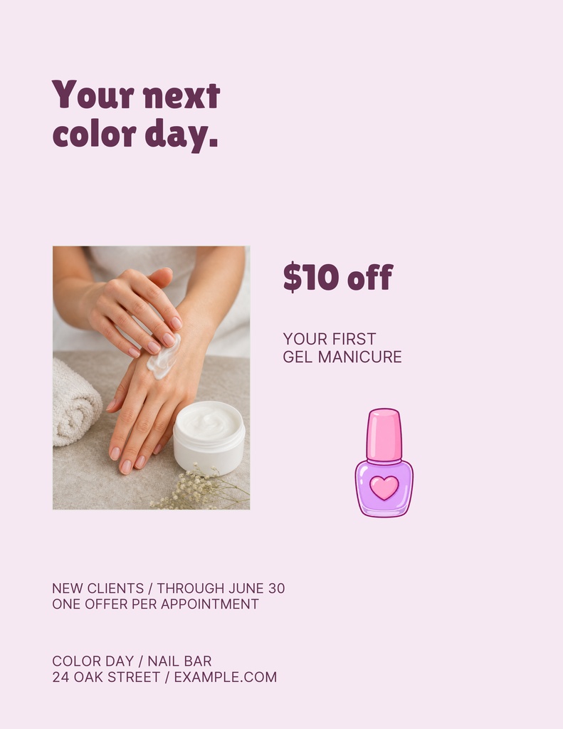 Preview for Color Day Nail Bar Letter Flyer Template