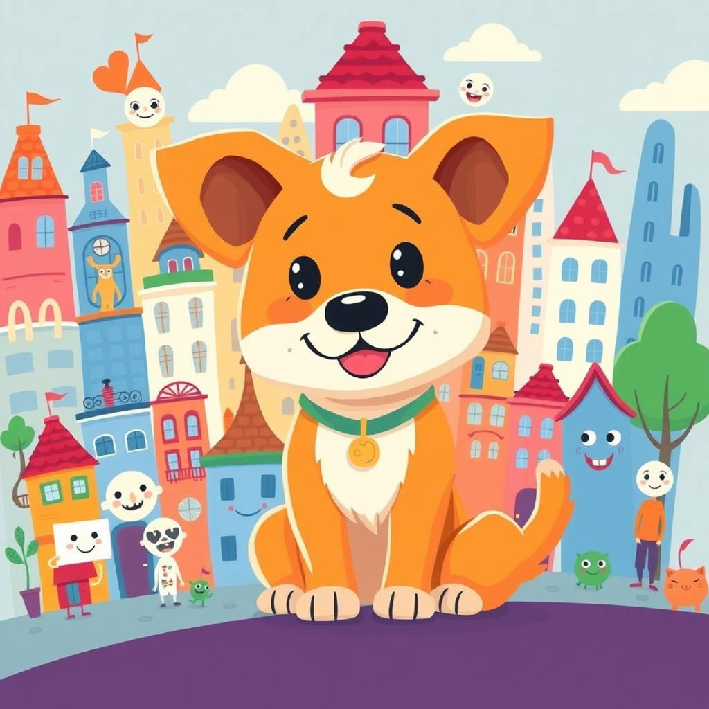 Illustration of a vibrant cartoon city with diverse buildings and people walking on the street.