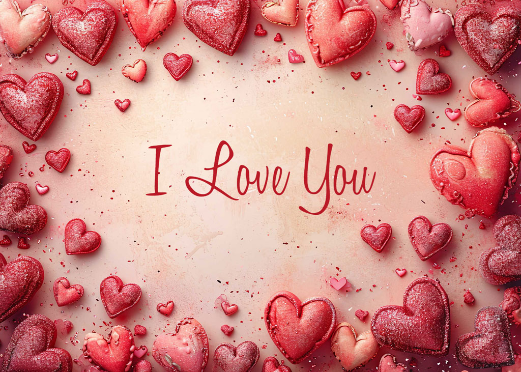 A heartwarming image featuring numerous red hearts and the text 'I Love You'