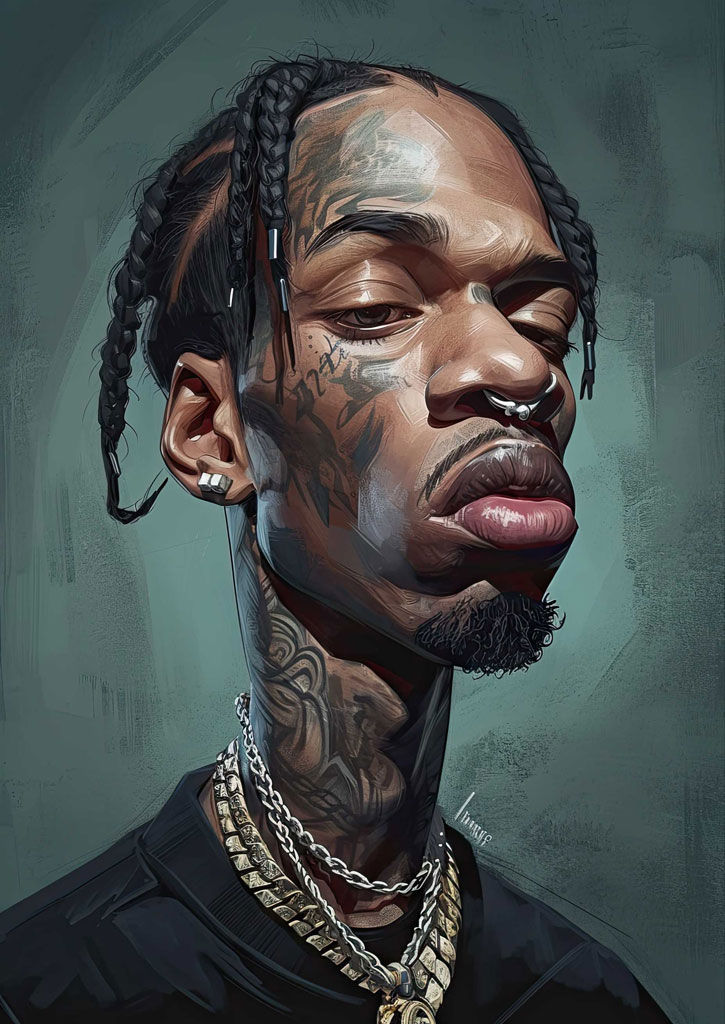 Illustration of a man with braids and facial tattoos sticking out his tongue