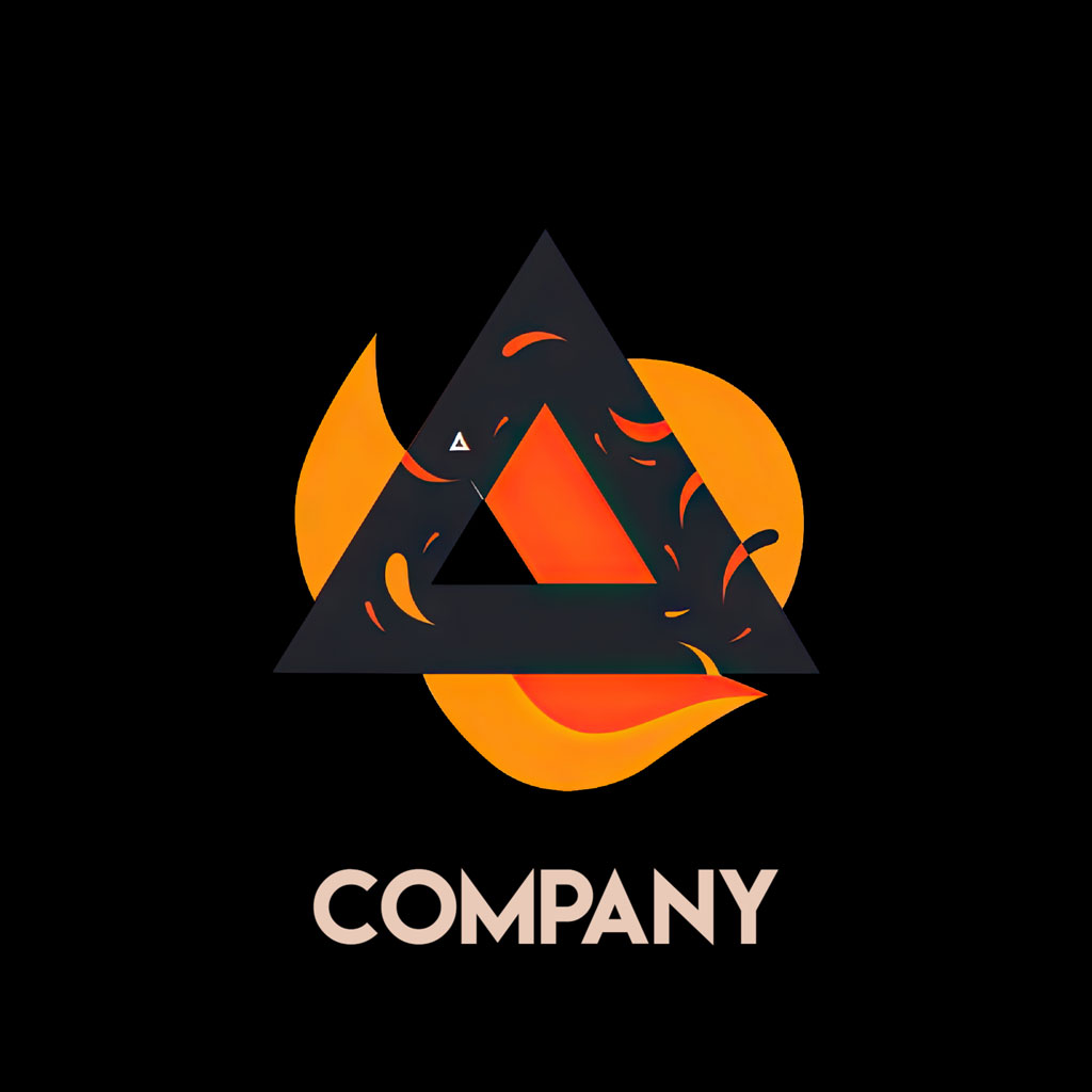 Company logo with a stylized triangle and flame