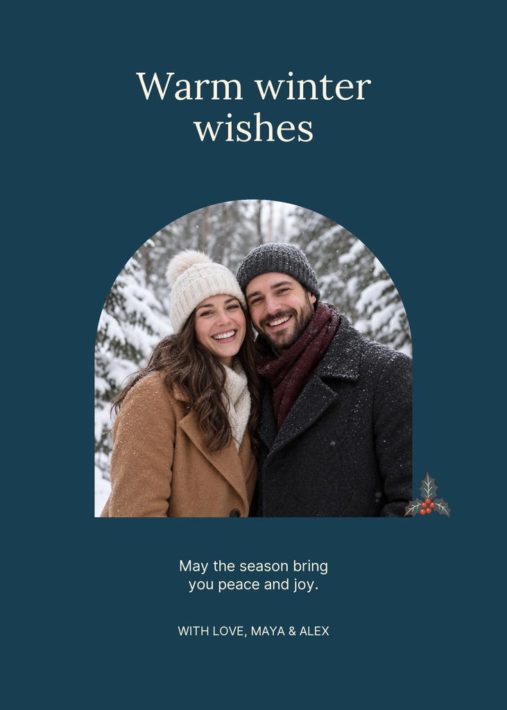 Preview for Blue Winter Wishes Portrait Holiday Card Template