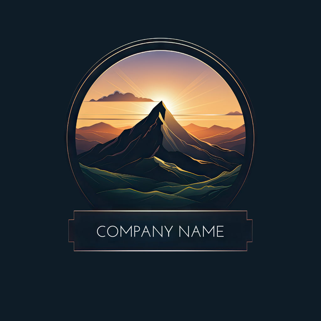 Mountain landscape logo template with sunrise