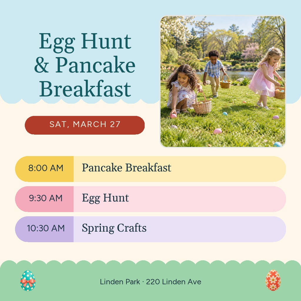 Preview for Neighborhood Egg Hunt And Pancake Breakfast Square Post Template