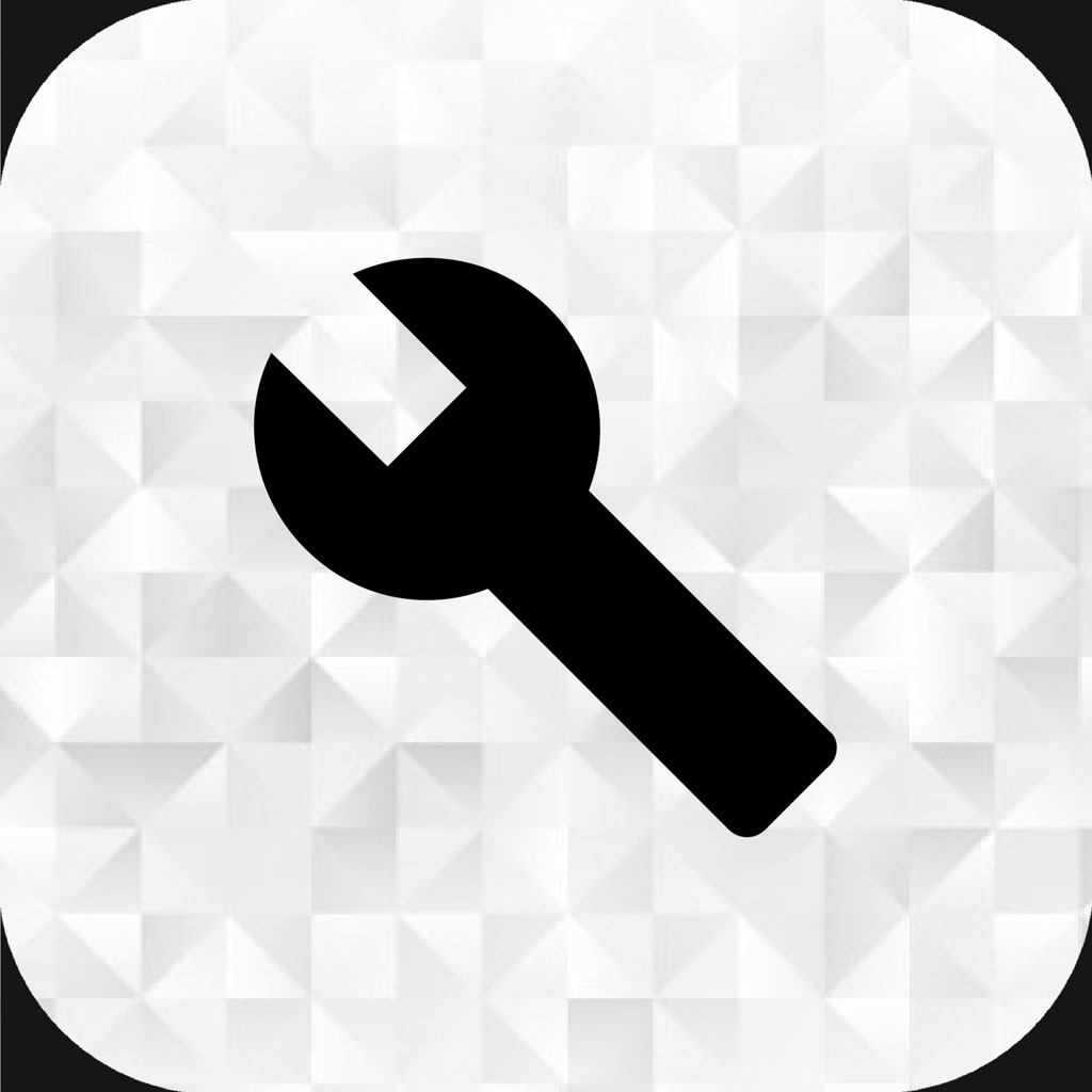 Black adjustable wrench icon on a white and gray geometric background